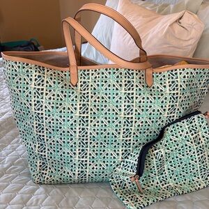 Stella & Dot Blue and Cream Tote with Pouch